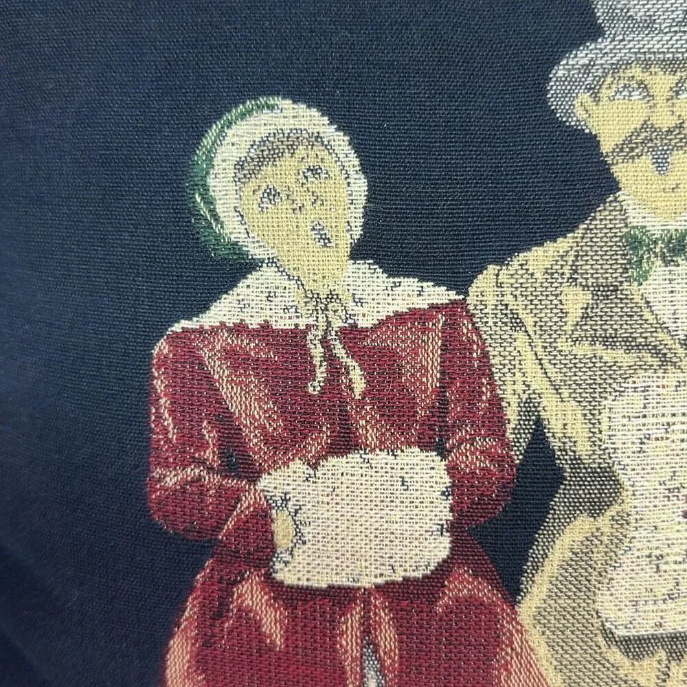 Vintage Jacquard Loomed Tapestry Panel Three‎ Christmas Carolers Pillow